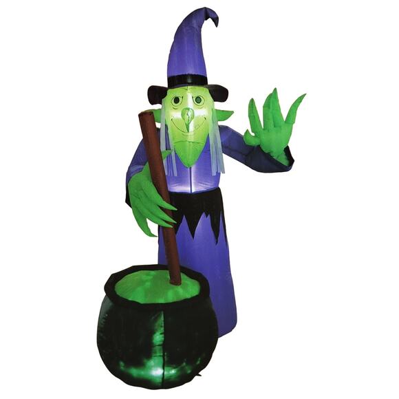 6' LED Inflatable Witch with Cauldron Halloween Decoration Indoor Outdoor - Picture 1 of 13